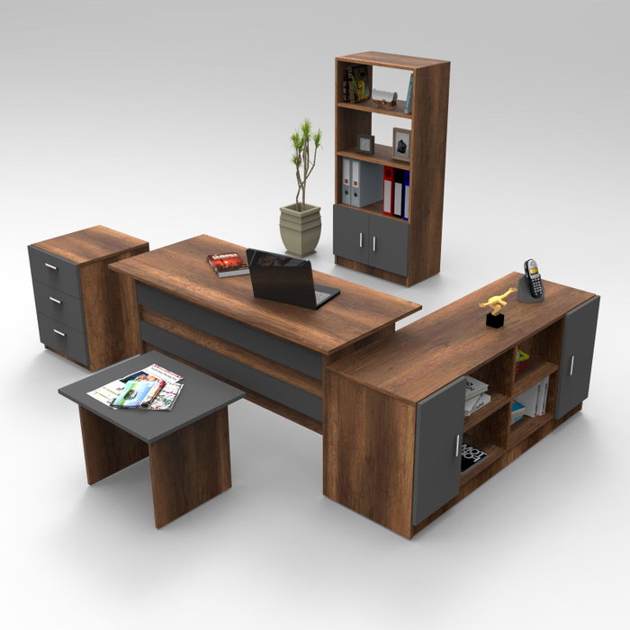 Hanah Home Vo15-Ba Conjunto Muebles Oficina Nogal y Antracita Tablero Melamina Mesa Estudio 140cm