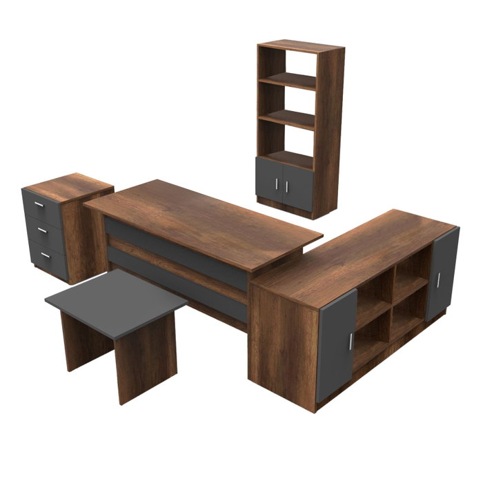 Hanah Home Vo15-Ba Conjunto Muebles Oficina Nogal y Antracita Tablero Melamina Mesa Estudio 140cm