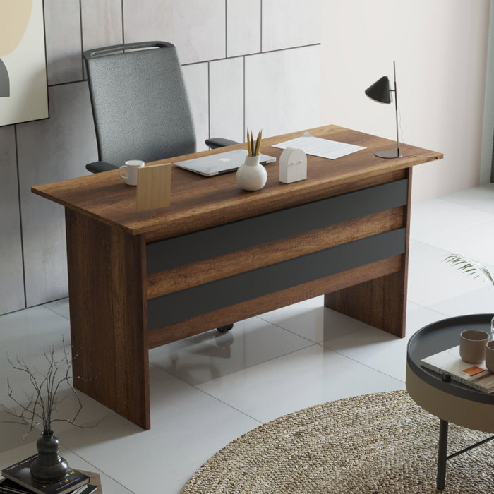 Hanah Home Vo15-Ba Conjunto Muebles Oficina Nogal y Antracita Tablero Melamina Mesa Estudio 140cm
