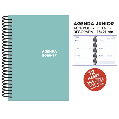 SENFORT Agenda Escolar Junior Espiral Tapa PVC 150x210 Turquesa (2026-27) SENFORT Agenda Escolar Junior Espiral Tapa PVC 150x210 Turquesa (2026-27)