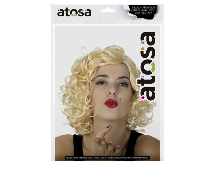 Peluca Corta Rizada Rubia 130 gr Para Disfraces Retro O De Época