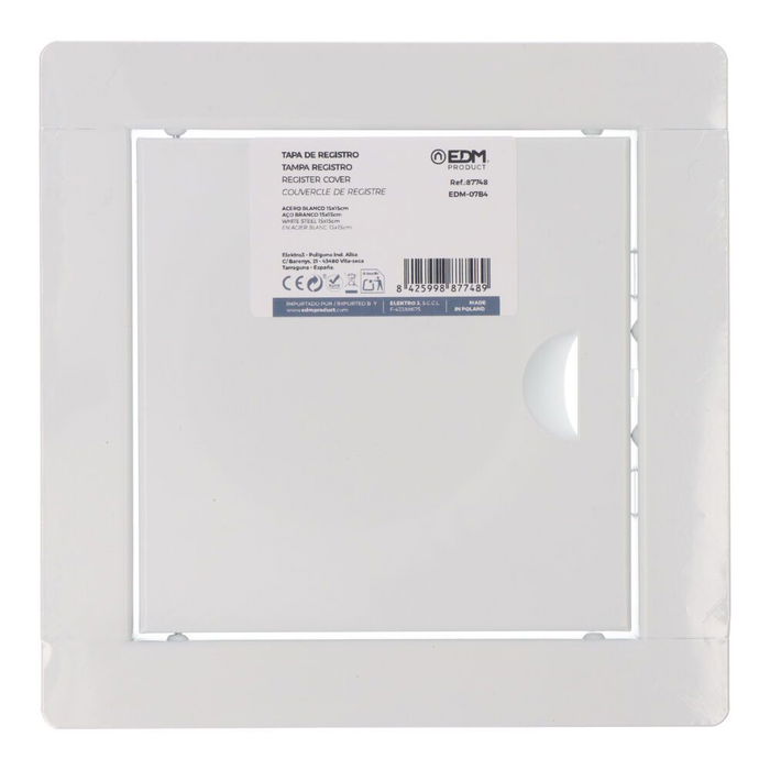 Edm Tapa de Registro Cuadrada Empotrable 15x15cm Blanca Acero Inoxidable