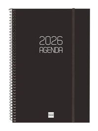 Agenda Anual (2026) Finocam Espiral Opaque Espiral Tapa Pp Con Goma E11 165X242 S/V Negro