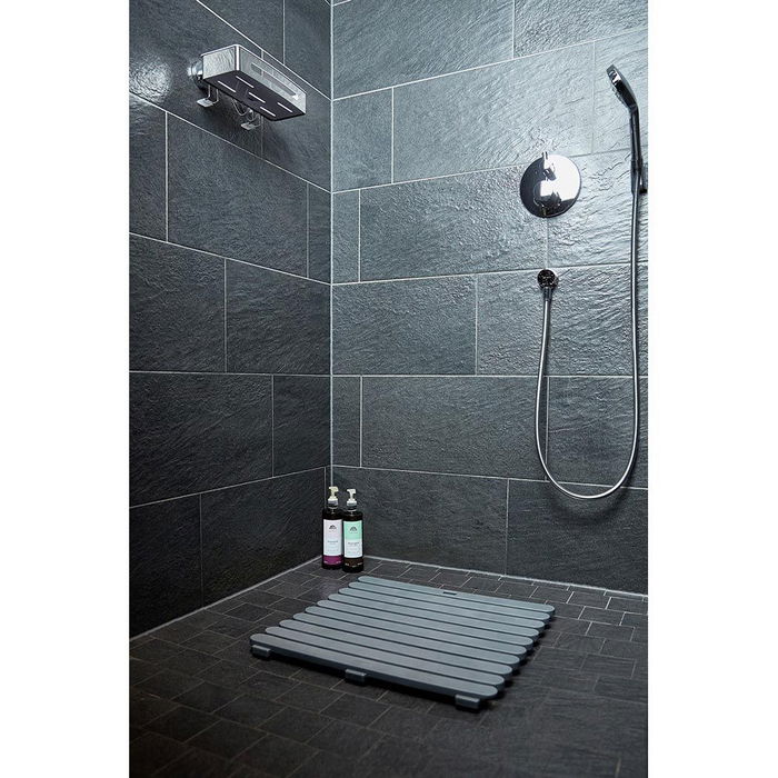 Wenko 22947100 Tarima de baño in/outdoor gris 55 x 55 cm plástico resistente antideslizante para ducha, baño, sauna y piscina