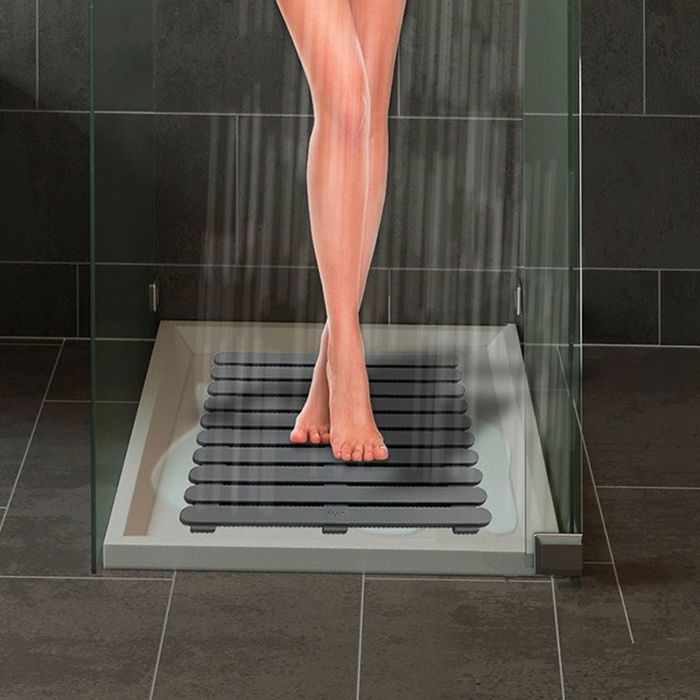 Wenko 22947100 Tarima de baño in/outdoor gris 55 x 55 cm plástico resistente antideslizante para ducha, baño, sauna y piscina