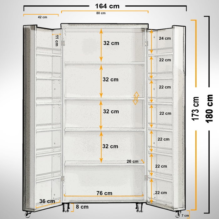 Hanah Home Guzzo Armario Multiusos Roble Oscuro, Mueble de Almacenamiento con Estantes, Ruedas y Fijación a Pared, 80x180x42 cm