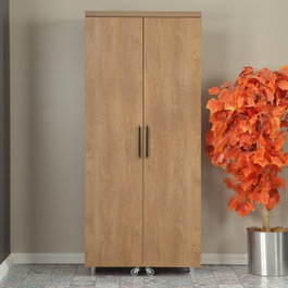 Hanah Home Guzzo Armario Multiusos Roble Oscuro, Mueble de Almacenamiento con Estantes, Ruedas y Fijación a Pared, 80x180x42 cm