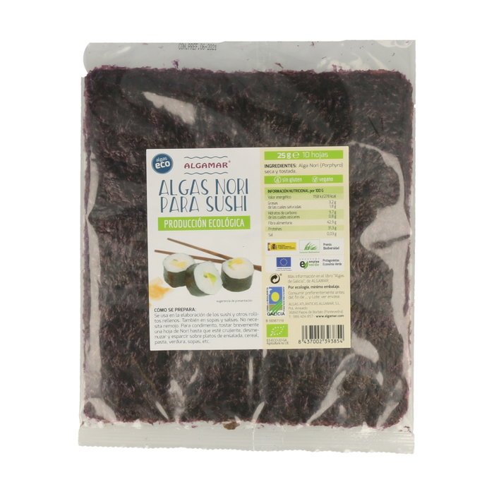Algamar Nori para Sushi 10 hojas 25 g - Alga Nori para preparar sushi Algamar Nori para Sushi 10 hojas 25 g - Alga Nori para preparar sushi