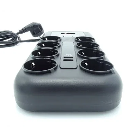 Cyberpower Regleta P0820SUF0-DE con 8 Tomas de Corriente y 2 USB, Cable 1.8m, Negra