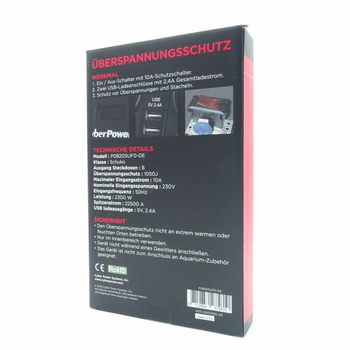 Cyberpower Regleta P0820SUD0-DE con 8 Tomas de Corriente y 2 USB Negra Cyberpower Regleta P0820SUD0-DE con 8 Tomas de Corriente y 2 USB Negra