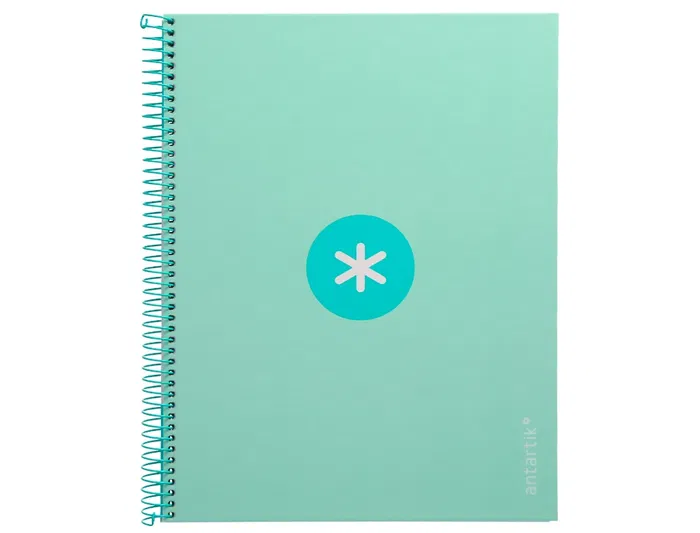 Antartik Cuaderno espiral micro A4, tapa forrada, 80 hojas, 90 gr, impresión horizontal, 4 taladros, banda, color menta
