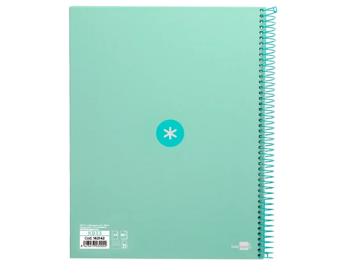 Antartik Cuaderno espiral micro A4, tapa forrada, 80 hojas, 90 gr, impresión horizontal, 4 taladros, banda, color menta