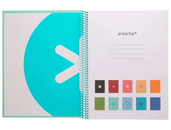 Antartik Cuaderno espiral micro A4, tapa forrada, 80 hojas, 90 gr, impresión horizontal, 4 taladros, banda, color menta