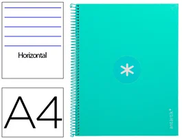 Antartik Cuaderno espiral micro A4, tapa forrada, 80 hojas, 90 gr, impresión horizontal, 4 taladros, banda, color menta