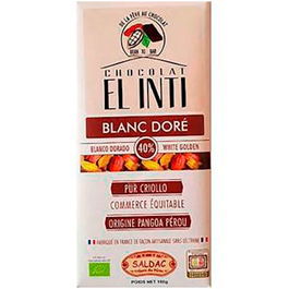 SALDAC Chocolate Blanco Dorado 40% Cacao Eco, Vegano y Sin Gluten, 100g