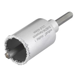 Wolfcraft Corona de Perforación Ø43x55mm Recubierta de Carburo de Tungsteno con Adaptador para Taladros en Ladrillo y Piedra, Vástago Hexagonal