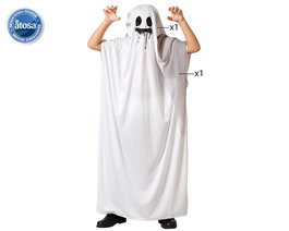 Disfraz de Fantasma Blanco con Capucha para Niño 10-12 Años - Túnica Halloween