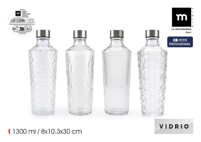 La Mediterranea Botella de Vidrio con Tapa de Acero 1300ml La Mediterranea Botella de Vidrio con Tapa de Acero 1300ml