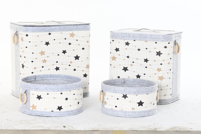 DKD Home Decor Cesta Ropa Set de 4 Blanco Gris Bambu Fieltro 31 x 42 x 41 cm