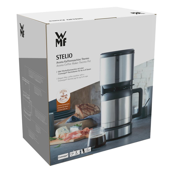WMF Stelio Cafetera de Filtro con Jarra Térmica, 1 Litro, 1000W, Negra/Acero Inoxidable, 0412160011 / 3200000039