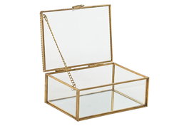 DKD Home Decor Joyero Glam Colección Golden Glam Metal y Cristal Dorado 14 x 10.3 x 5.8 cm