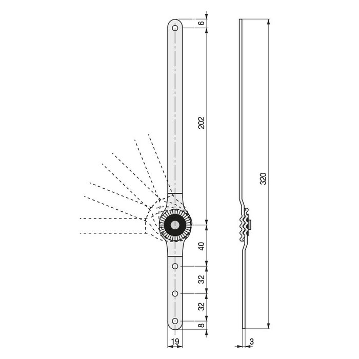 Q&Q Resorte Compás Multiposición Plano Largo Zincado, con Pala Corta Zincada y Pala Larga en Bruto, para Cajetín R20 o EKO R20