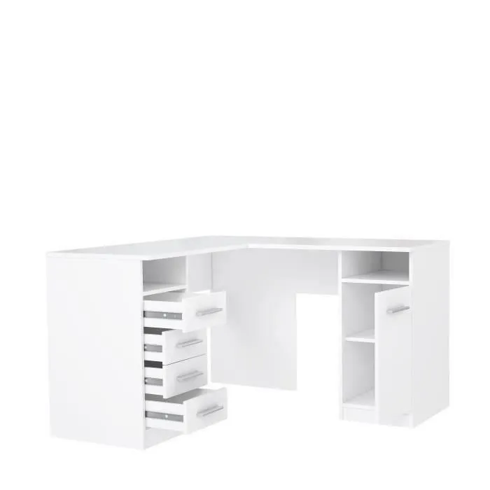 TOLEDE Escritorio de esquina 1 puerta 4 cajones - Decoración de papel blanco - L 125 x P 125 x H 75 cm