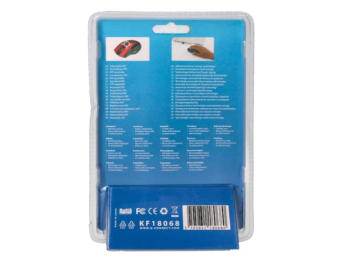 Q-connect Ratón Óptico Inalámbrico 2,4 GHz 1000 DPI Receptor USB Rojo
