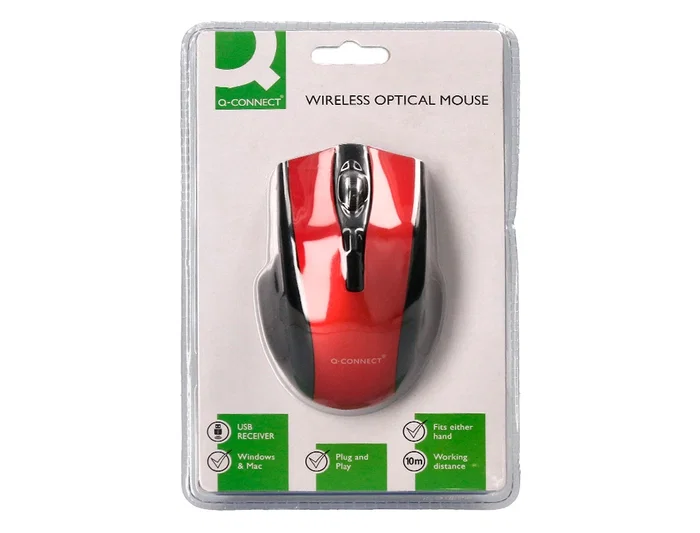 Q-connect Ratón Óptico Inalámbrico 2,4 GHz 1000 DPI Receptor USB Rojo