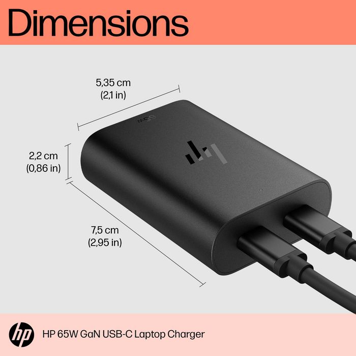HP Cargador GaN 65W USB-C para Portátil, 2 Puertos, Compacto y Rápido, con Tecnología Gallium Nitride HP Cargador GaN 65W USB-C para Portátil, 2 Puertos, Compacto y Rápido, con Tecnología Gallium Nitride