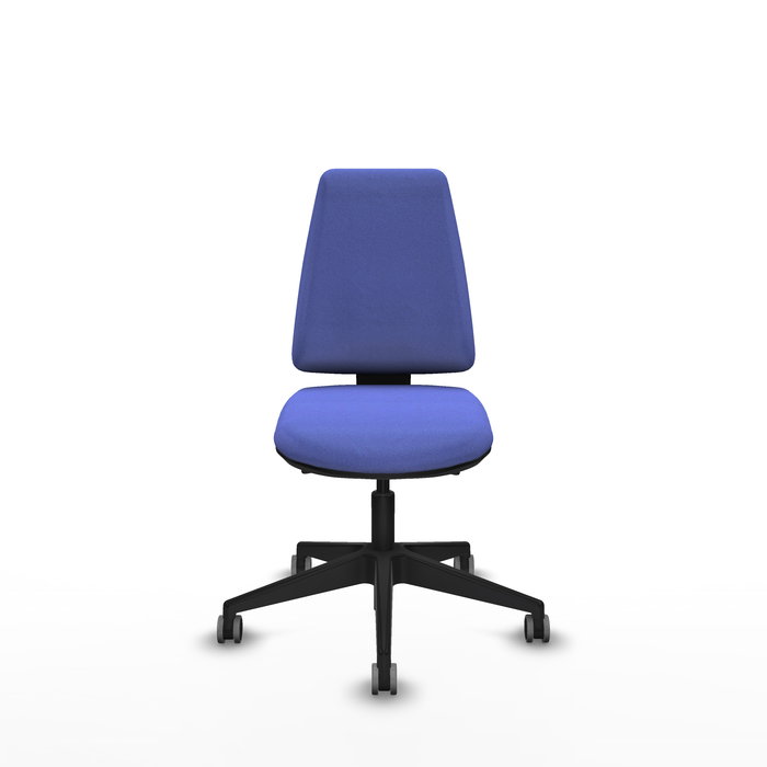 Silla de oficina Elche con mecanismo Asincro tapizada con Tela color Azul claro. Equipada con Base piramidal negra, Sin brazos y Ruedas 65 mm parqué