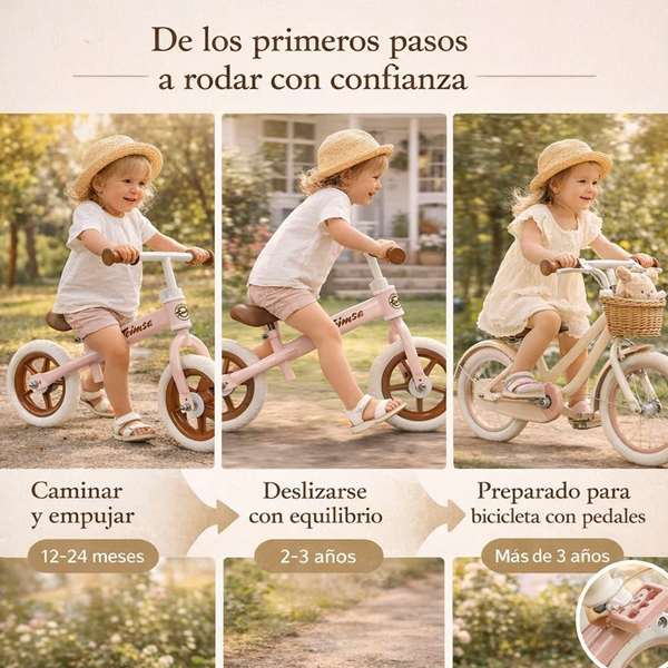 Toimsa Bicicleta sin Pedales Rosa Vintage 10" para Niños de 2 a 3 Años
