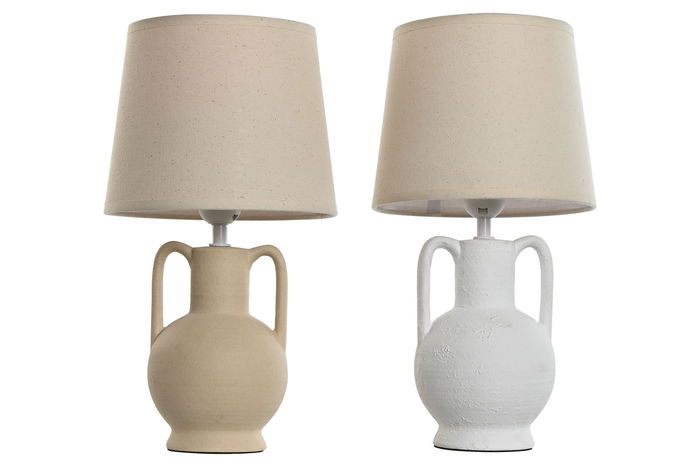 DKD Home Decor Lámpara Sobremesa Romántico Blanco Beige 20 x 36 x 20 cm (2 Unidades)