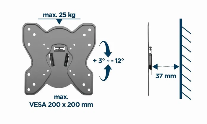 Gembird WM-42T-03 Soporte de Pared para TV Inclinable, Compatible 23”-42” (58-107cm), Hasta 25kg, VESA 200x200, Negro