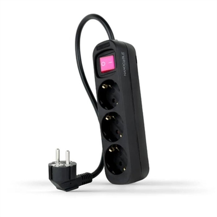 Nanocable Regleta de 3 Tomas con Interruptor, 1.4 m, Negra