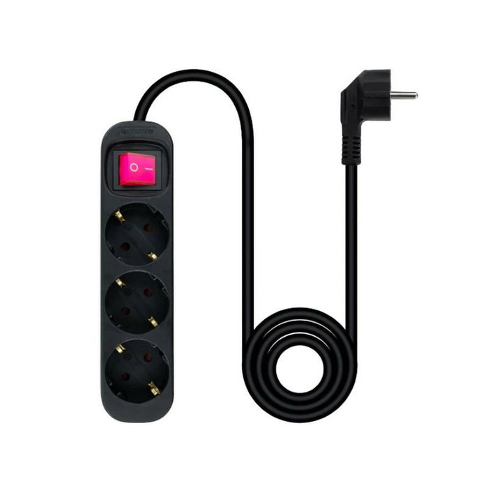 Nanocable Regleta de 3 Tomas con Interruptor, 1.4 m, Negra