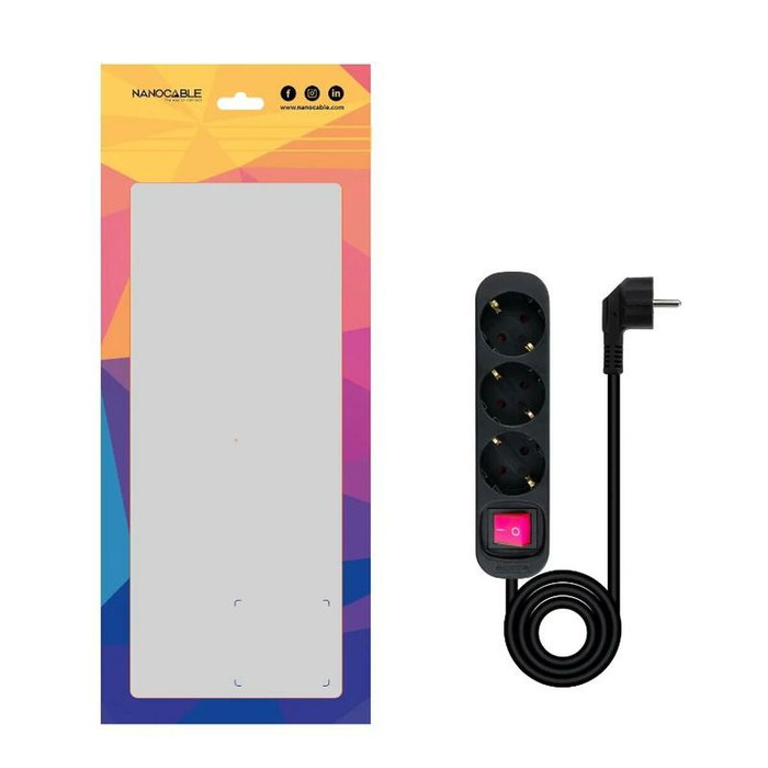 Nanocable Regleta de 3 Tomas con Interruptor, 1.4 m, Negra
