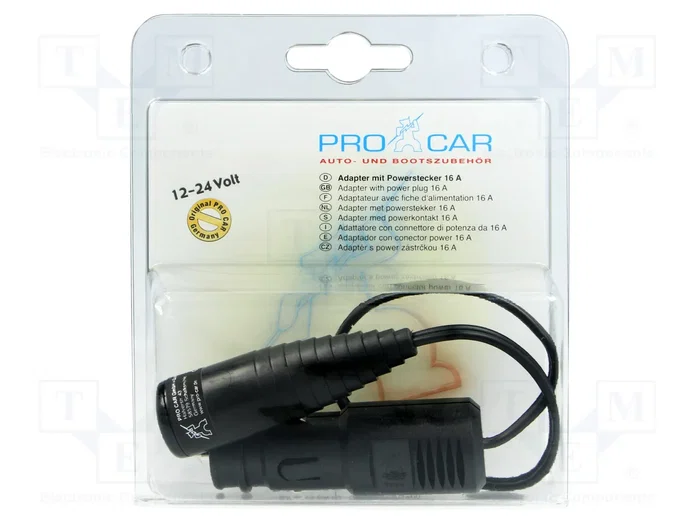 PRO CAR Adaptador de conexión del mechero del coche, 16A, Negro