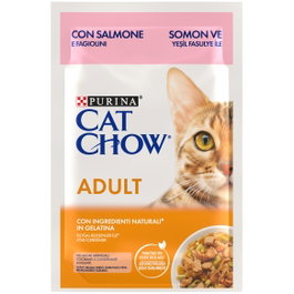 Cat Chow Alimento Húmedo para Gatos Adultos con Salmón y Judías Verdes en Gelatina 26x85g