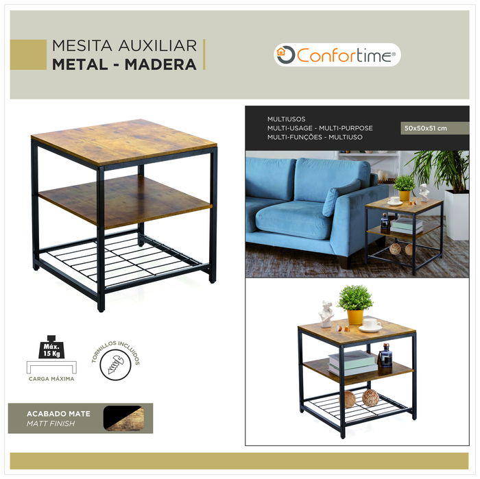 Confortime Estantería Auxiliar de Tubo de 20 mm, Metal, 50 x 50 x 51 cm (2 Unidades)