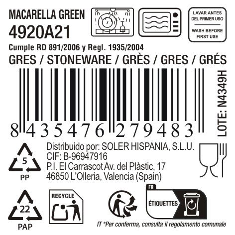 La Mediterranea Fuente Oval Macarella Green (24 Unidades) de 29 cm x 13,5 cm x 2,4 cm