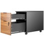 Phoenix - Cajonera de Oficina Negra con Frontal Nogal Artisan, 2 Cajones (uno con llave), Ruedas con Freno, 40x54.5x44.2 cm (52 cm con ruedas)