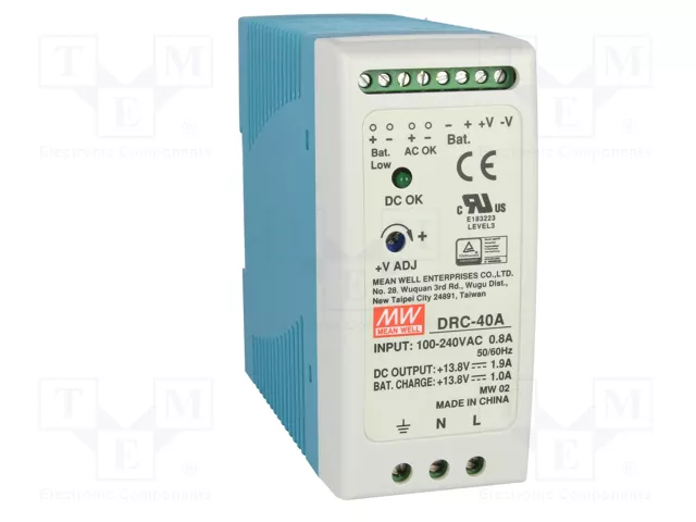 MEAN WELL DRC-40A Alimentador de Impulso Buffer para Carril DIN 40,02W 13,8VDC