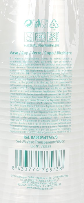 Algon Set 25 Vasos Transparentes 500 Cc (12 Unidades)