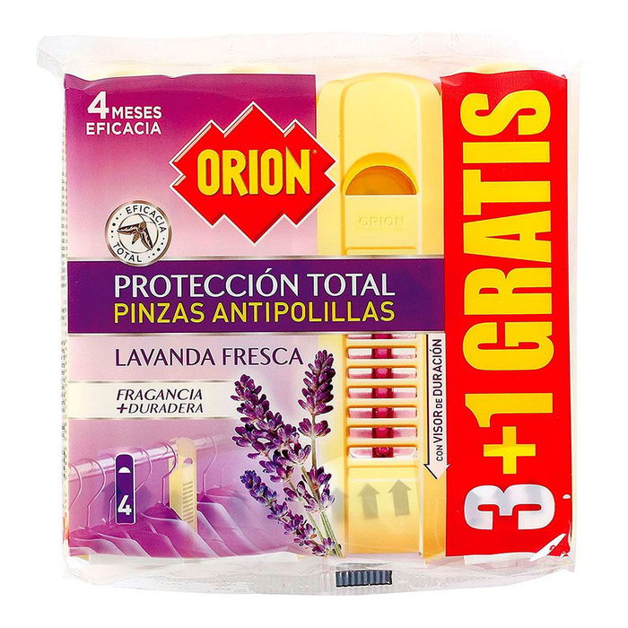 Orion Pinzas Anti Polillas y Anti Ácaros, Fragancia Lavanda Fresca, Protección Total, 3+1 Gratis Orion Pinzas Anti Polillas y Anti Ácaros, Fragancia Lavanda Fresca, Protección Total, 3+1 Gratis