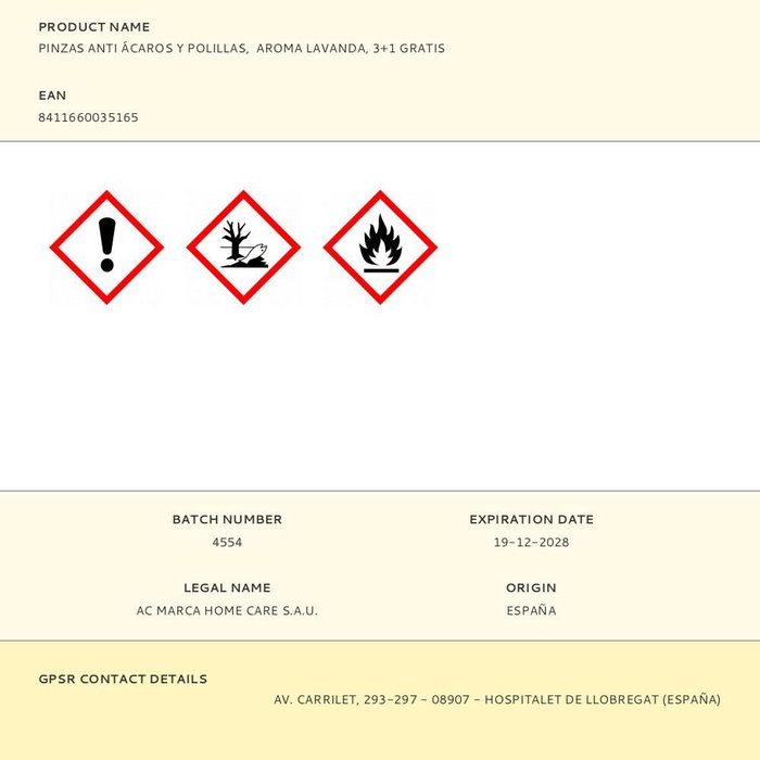 Orion Pinzas Anti Polillas y Anti Ácaros, Fragancia Lavanda Fresca, Protección Total, 3+1 Gratis
