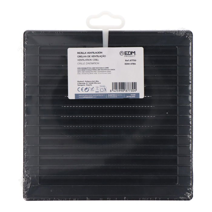 Edm Rejilla Ventilación Cuadrada Empotrable Ø 100mm con Mosquitera ABS Gris Antracita 170x170mm