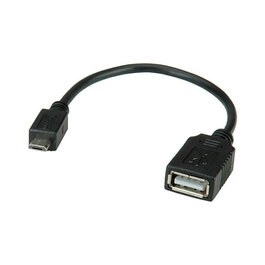 VALUE Cable USB 2.0 Micro B a USB A Macho/Hembra 0.15m - OTG, Negro (Ref: 11.99.8311)