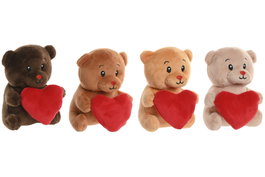 DKD Home Decor Peluche Oso Corazón Kids Beige Camel 10 x 14 x 10 cm (12 Unidades)