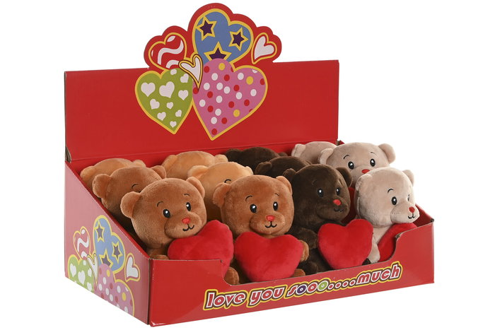 DKD Home Decor Peluche Oso Corazón Kids Beige Camel 10 x 14 x 10 cm (12 Unidades)